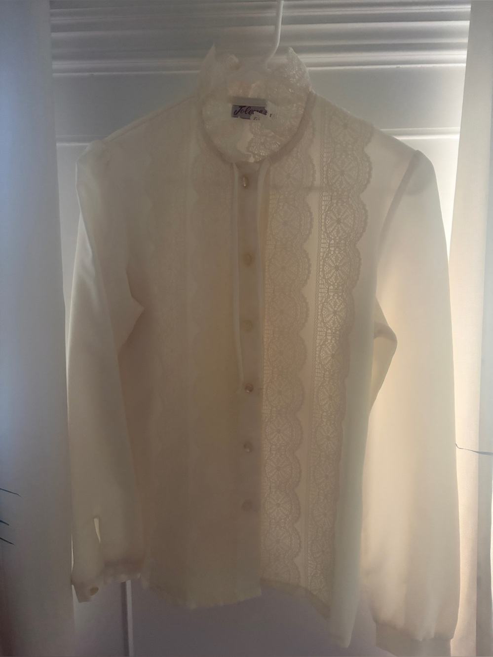 Vintage 60s Jolene Fashions Cream Lace Blouse Button Down Size S